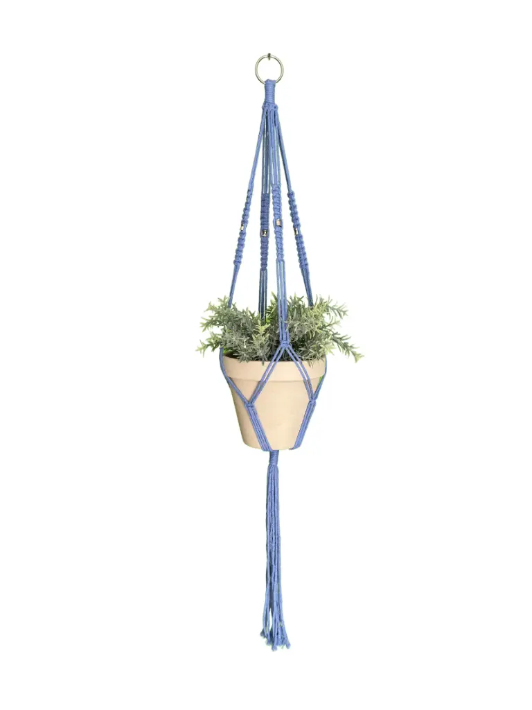 Textured Medium Plant Hanger with Silver Beads