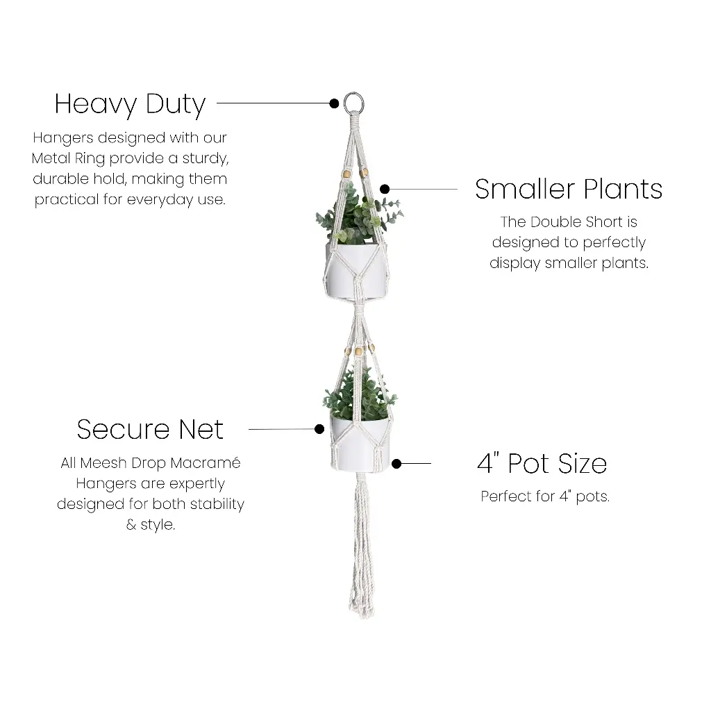 Short Double Macramé Plant Hanger for 4" Pots