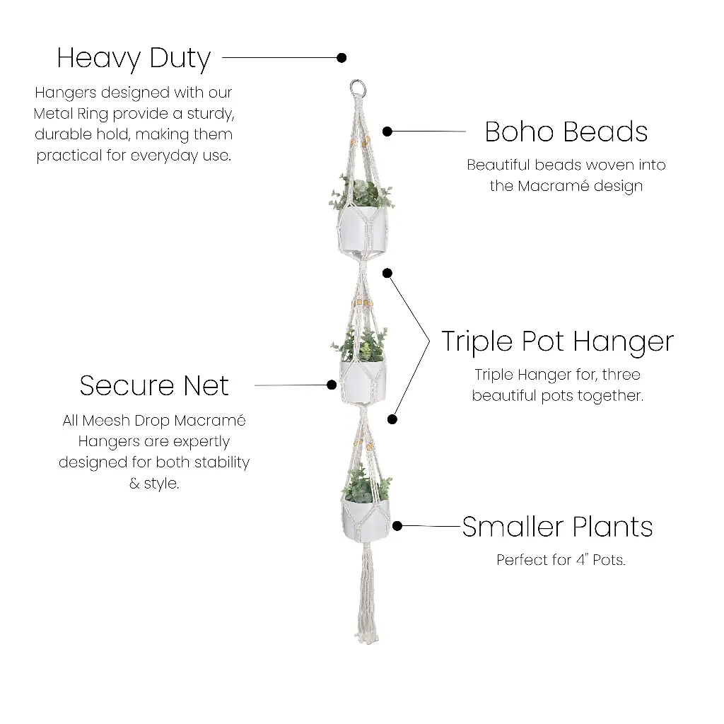 Triple Macramé Plant Hanger for 4" Pots