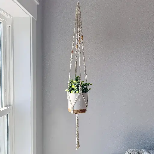 [R-DL-010-Nat-45] Spiral Long Macramé Plant Hanger