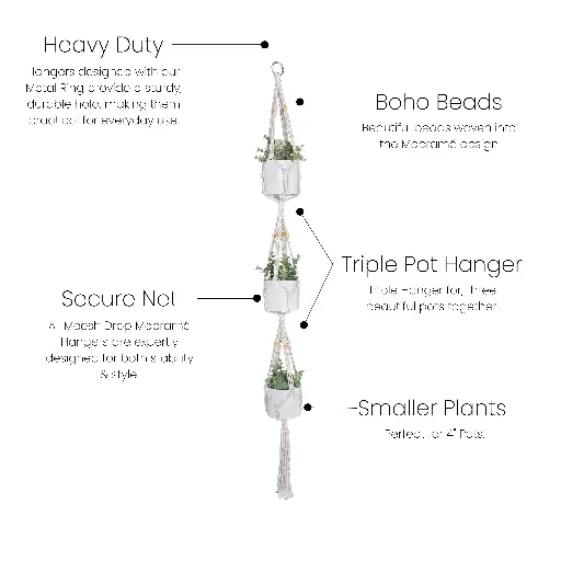[R-ST-011-Nat-54] Triple Macramé Plant Hanger for 4" Pots