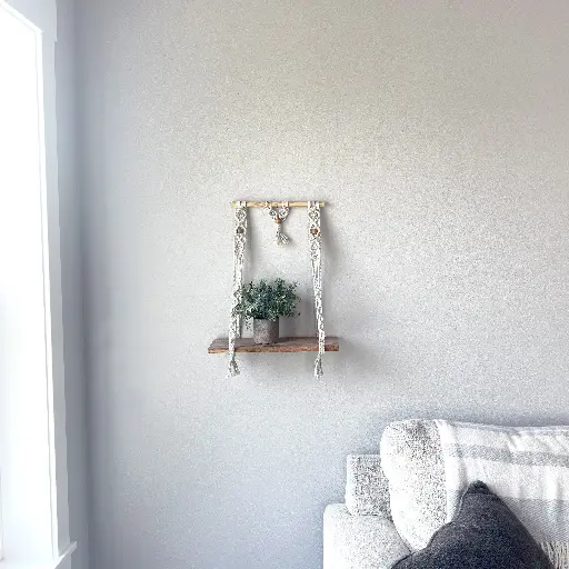 [R-WS-010-NAT-22] 16" Macramé Wall Shelf