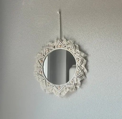[R-WM-027-NAT-14] Boho Macramé Beaded Mirror
