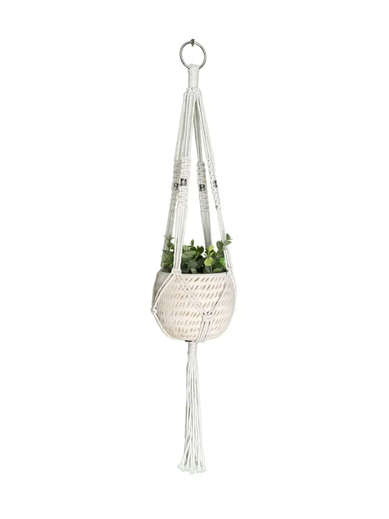 Textured Short Plant Hanger with Silver Beads