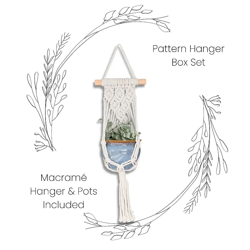 Box Set: Pattern Single Macramé Plant Hanger & Ceramic Pot