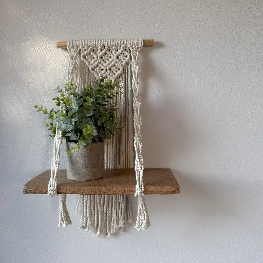 [R-WS-020-Nat-18] 12" Macramé Wall Shelf